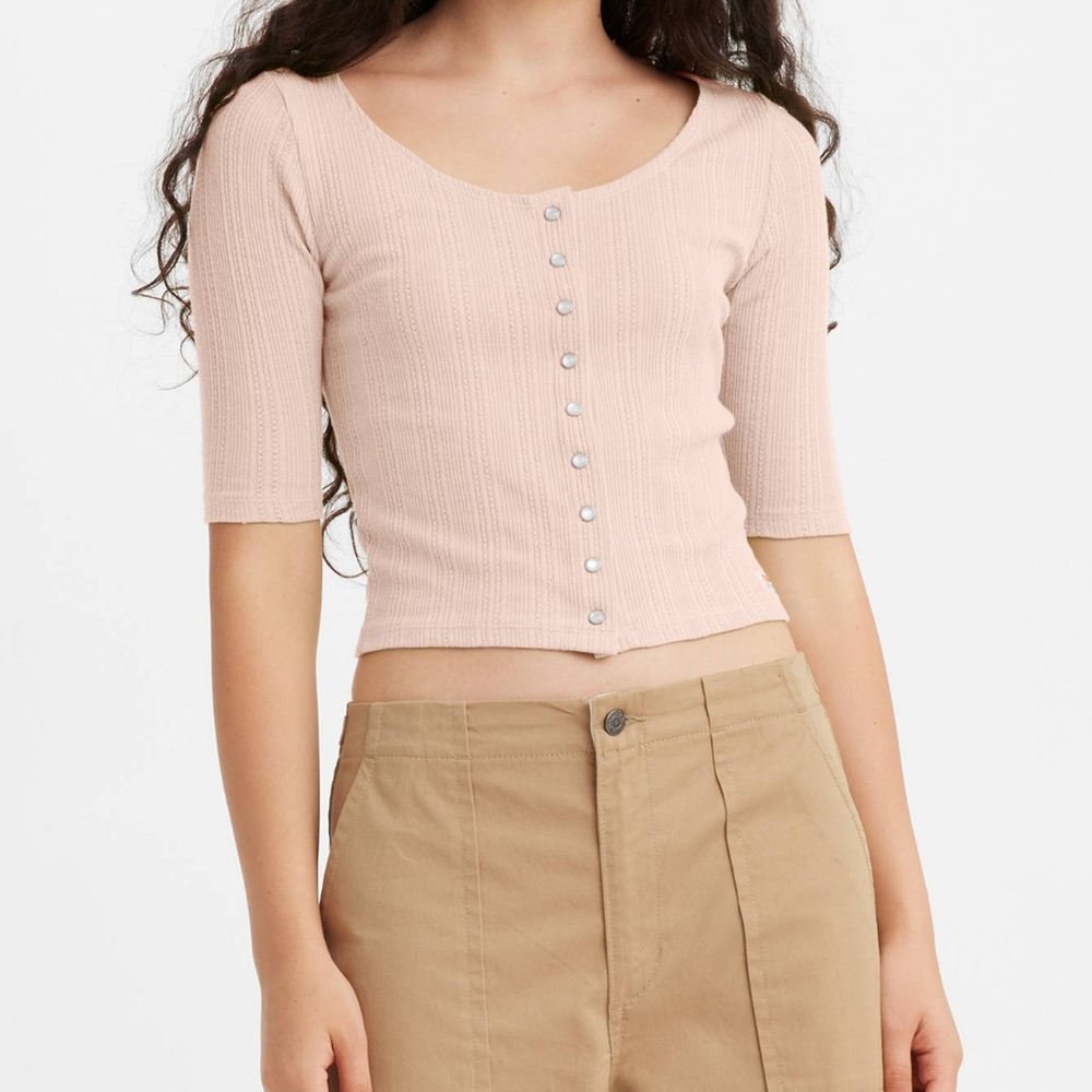 Levi's Dry Goods Pink Pointelle Button Up Shirt.